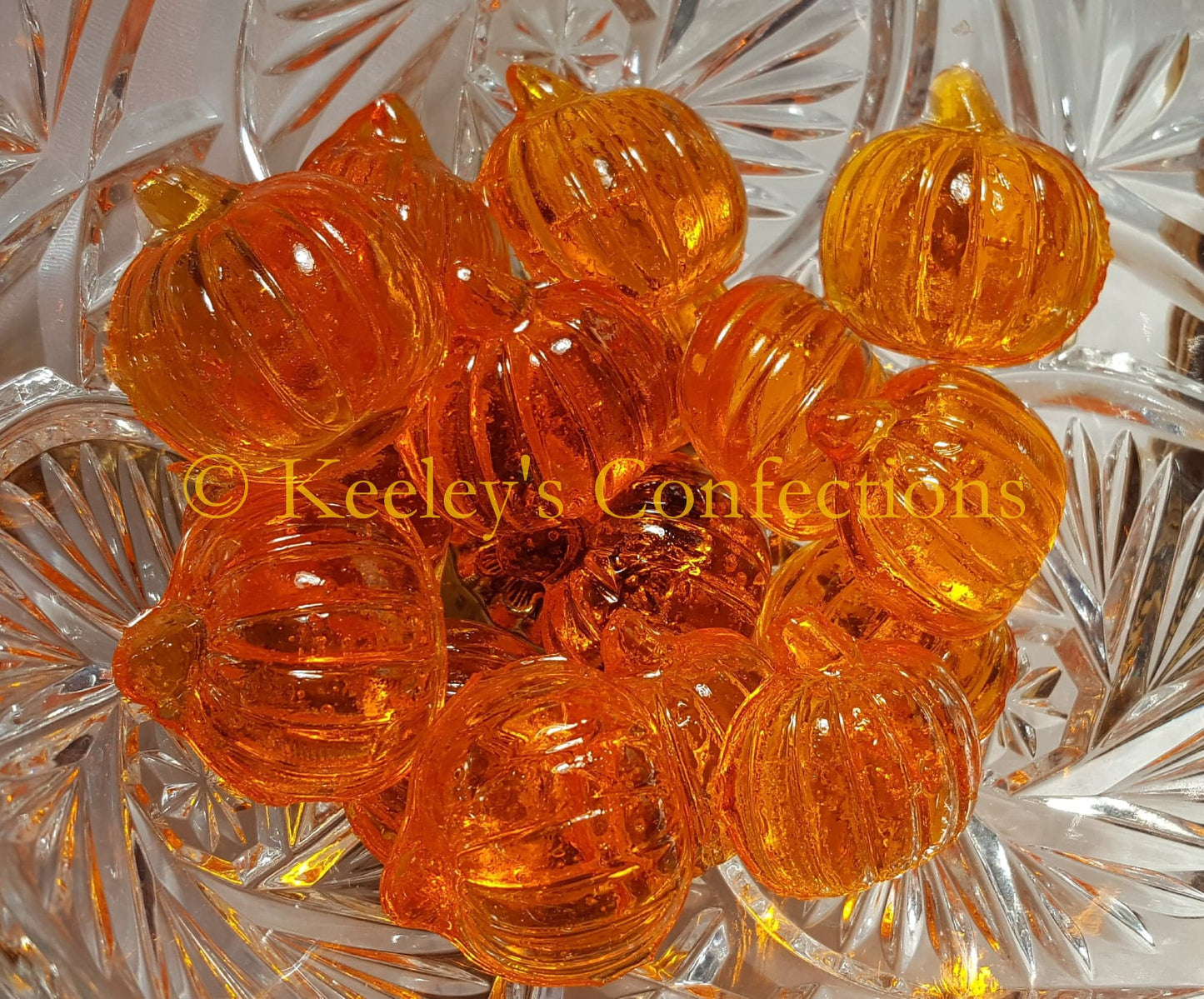 Pumpkin Bite Sized Clear Toy Candy Edible Hard Candy Cupcake Topper, Cake Decor, Party Favor
