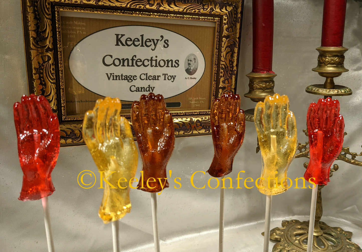 Vintage Hands Clear Toy Candy, Barley Lollipops 3 Dimensional - 6 Count