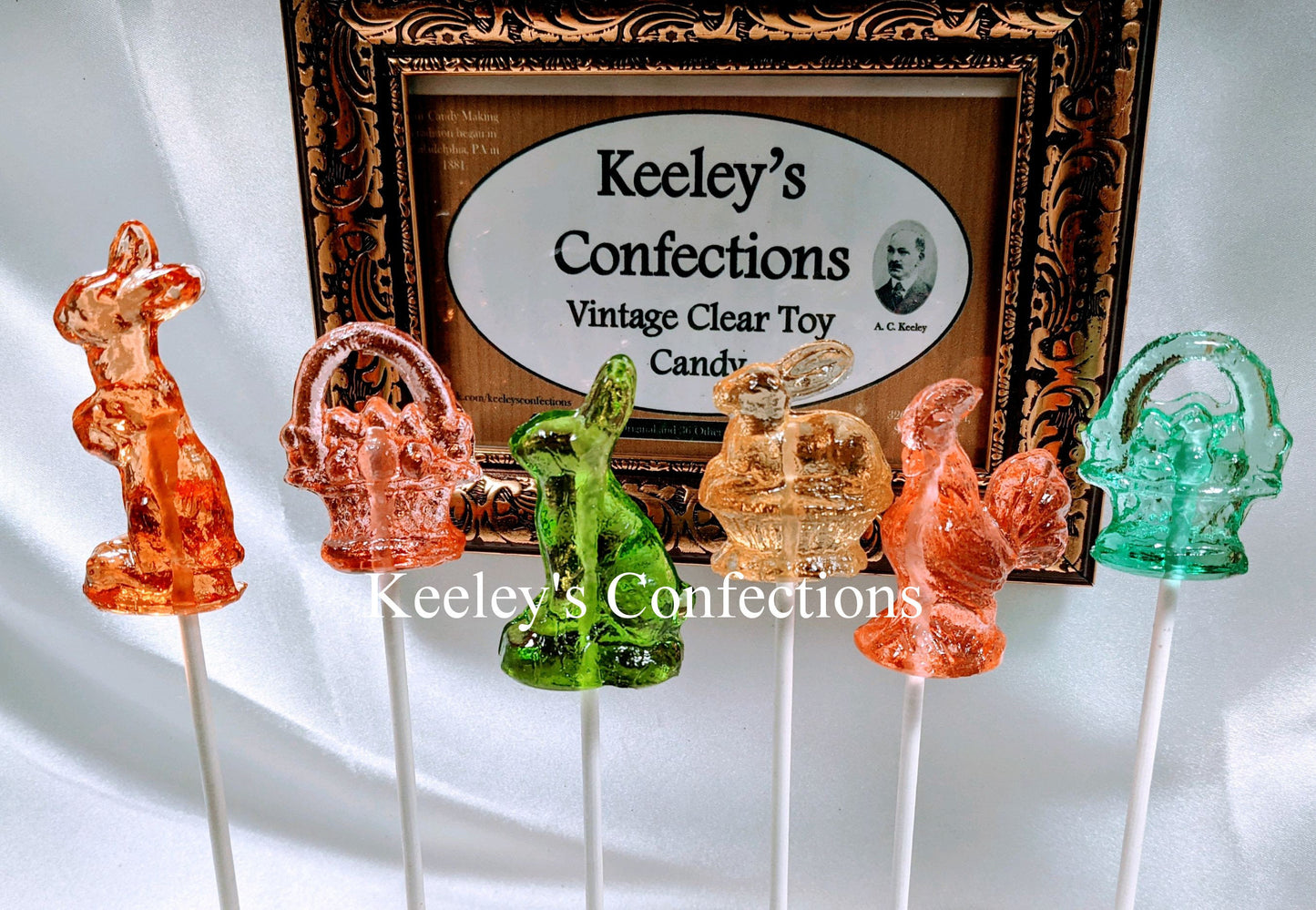 Easter Vintage Cottontail Collection Clear Toy Candy, Barley Lollipops 3 Dimensional - 6 Count