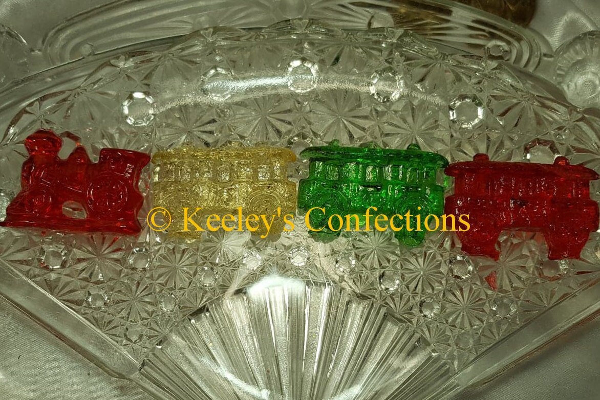 Christmas Clear Toy Chattanooga Train, Barley Lollipops Vintage 3 Dimensional Train Candy