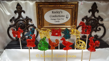 Vintage Clear Toy Candy, Barley Lollipops - 13 Count