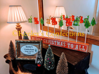 Vintage Clear Toy Candy, Barley Lollipops - 9 Count Old Fashioned Christmas Collection