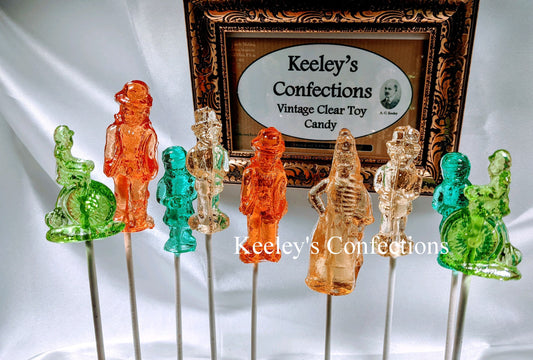 Vintage Clear Toy Candy, Barley Lollipops 3 Dimensional Everyday People Collection - 9 Count