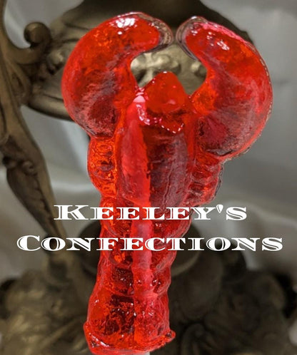 Vintage Clear Toy Candy, Castine Cinnamon Lobster Collection Lollipops 3 Dimensional - 6 Count