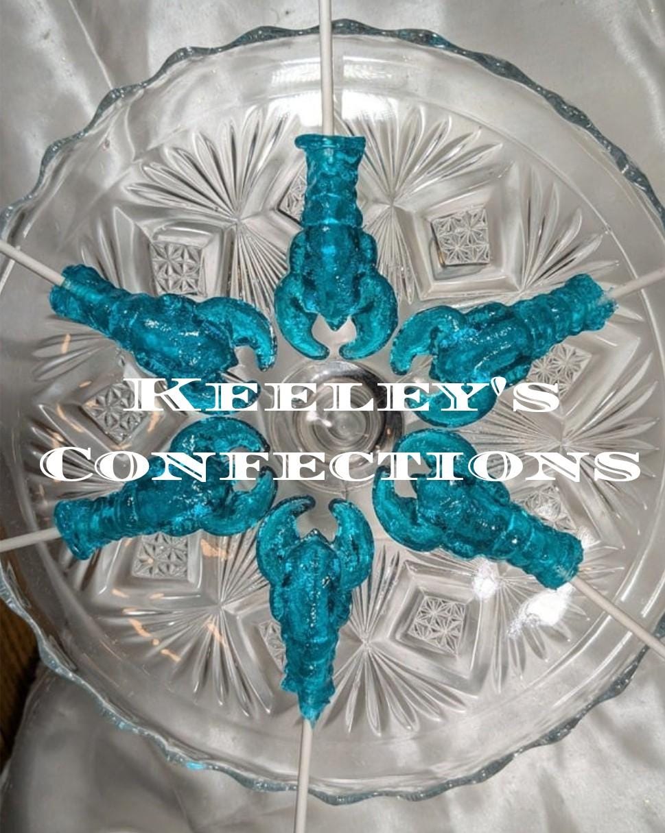 Vintage Clear Toy Candy, Barley Candy Bar Harbor Blueberry Lobster Collection Lollipops 3 Dimensional - 6 Count