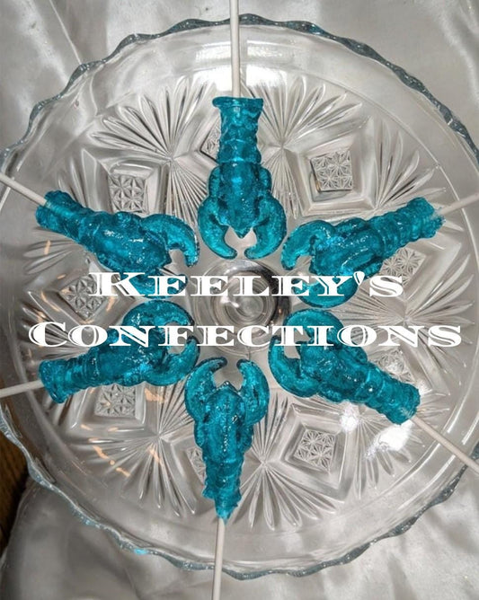 Vintage Clear Toy Candy, Barley Candy Bar Harbor Blueberry Lobster Collection Lollipops 3 Dimensional - 6 Count