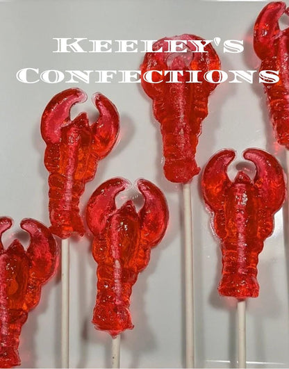 Vintage Clear Toy Candy, Castine Cinnamon Lobster Collection Lollipops 3 Dimensional - 6 Count