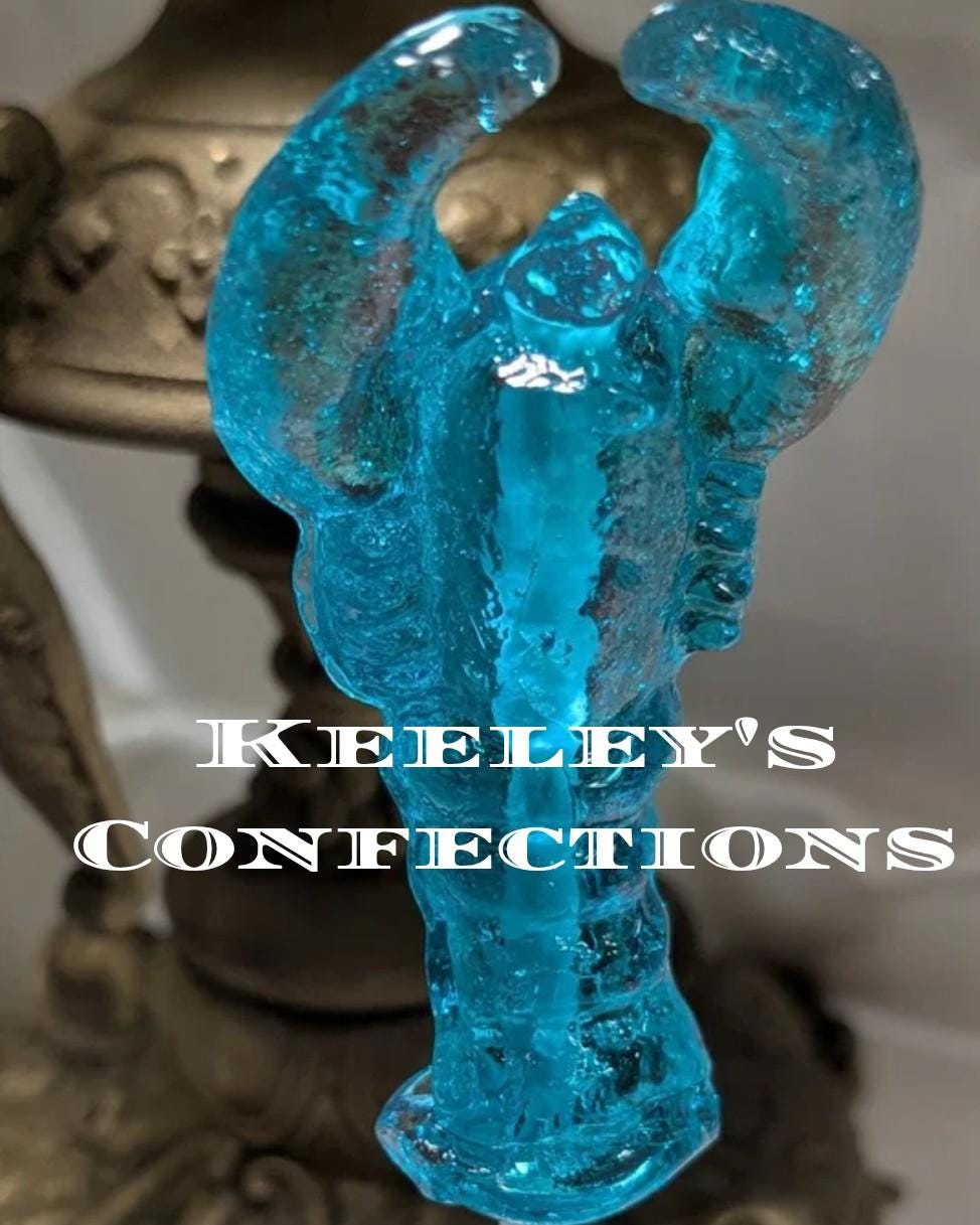 Vintage Clear Toy Candy, Barley Candy Bar Harbor Blueberry Lobster Collection Lollipops 3 Dimensional - 6 Count