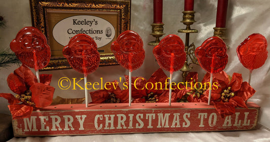 Vintage Clear Toy Candy, Barley Lollipops - 6 Count Vintage Santa Face