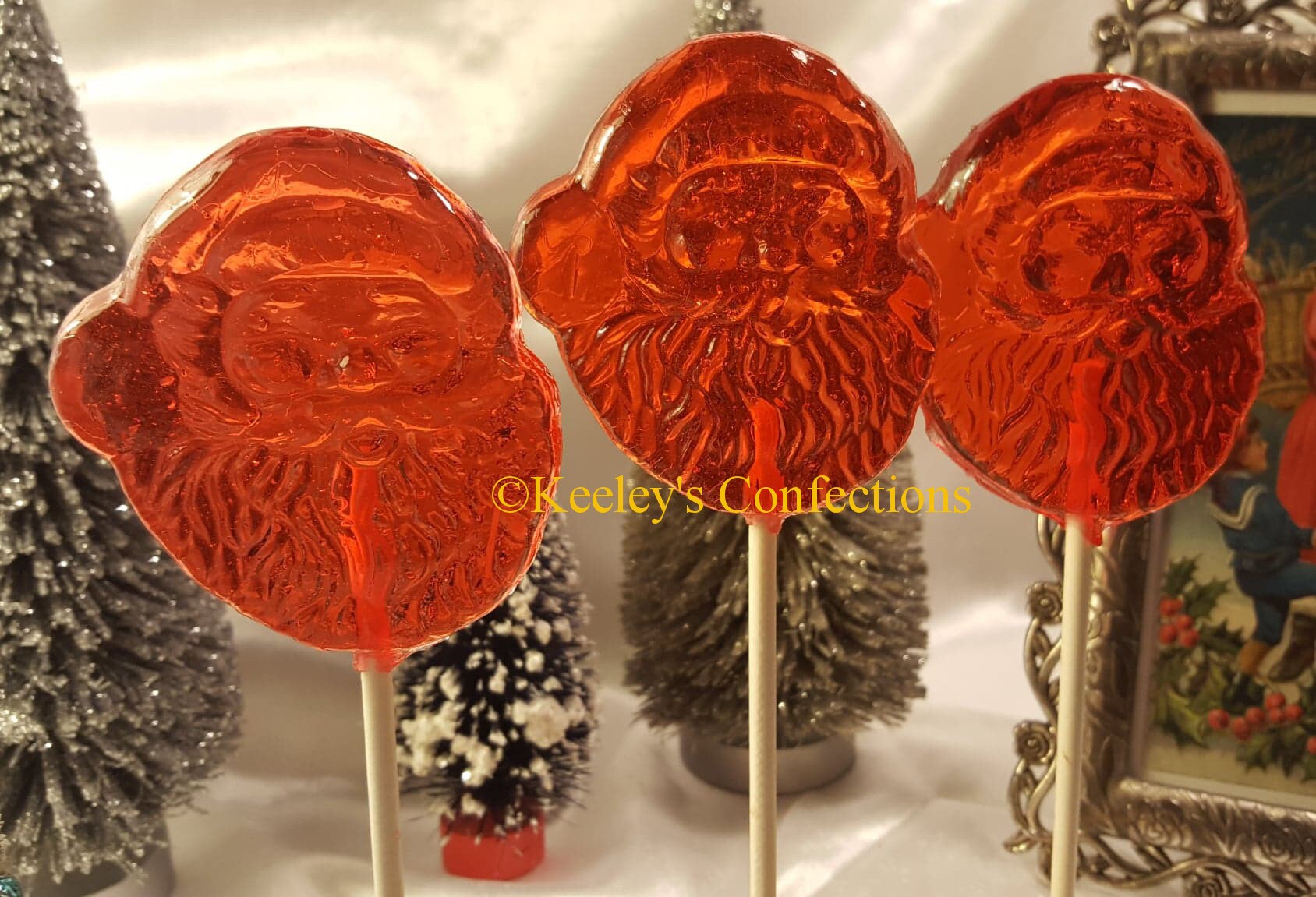 Vintage Clear Toy Candy, Barley Lollipops - 6 Count Vintage Santa Face
