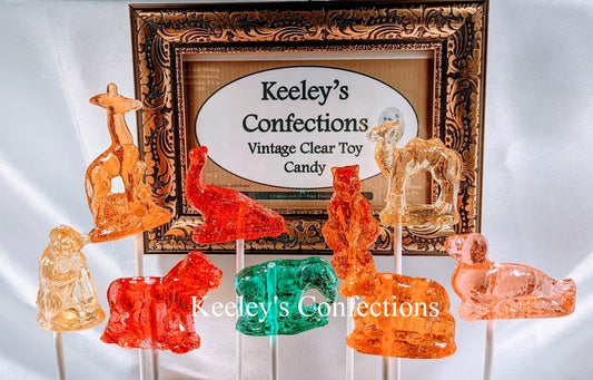 Vintage Clear Toy Candy, Barley Lollipops Eastlake Zoo Collection 3 Dimensional - 9 Count
